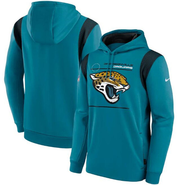 Men's Jacksonville Jaguars 2021 Teal Sideline Logo Performance Pullover Hoodie